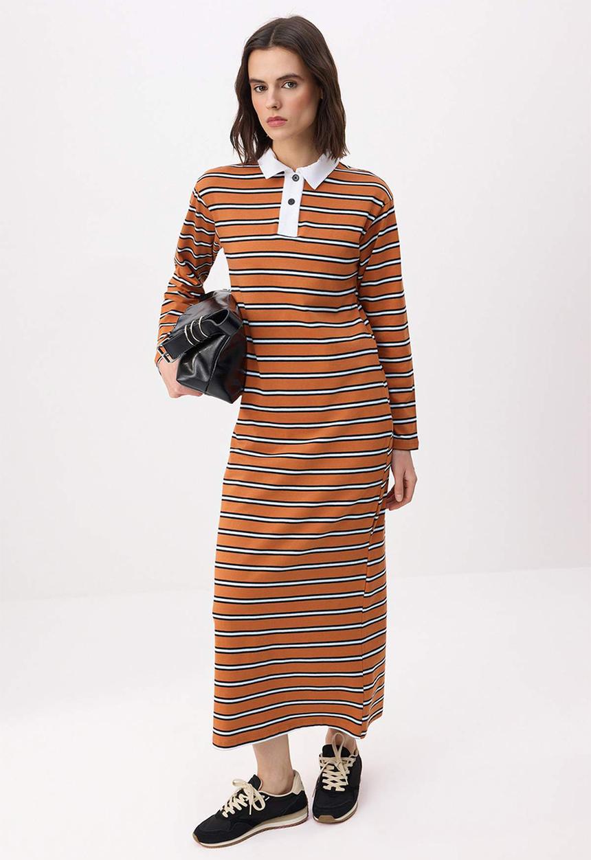 Trendyol - Striped Knitted Jersey Dress - Multi-Colored