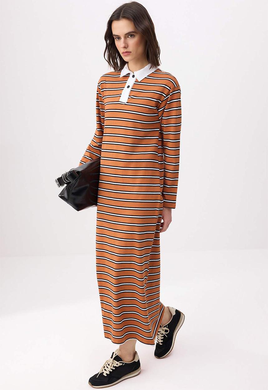 Trendyol - Striped Knitted Jersey Dress - Multi-Colored
