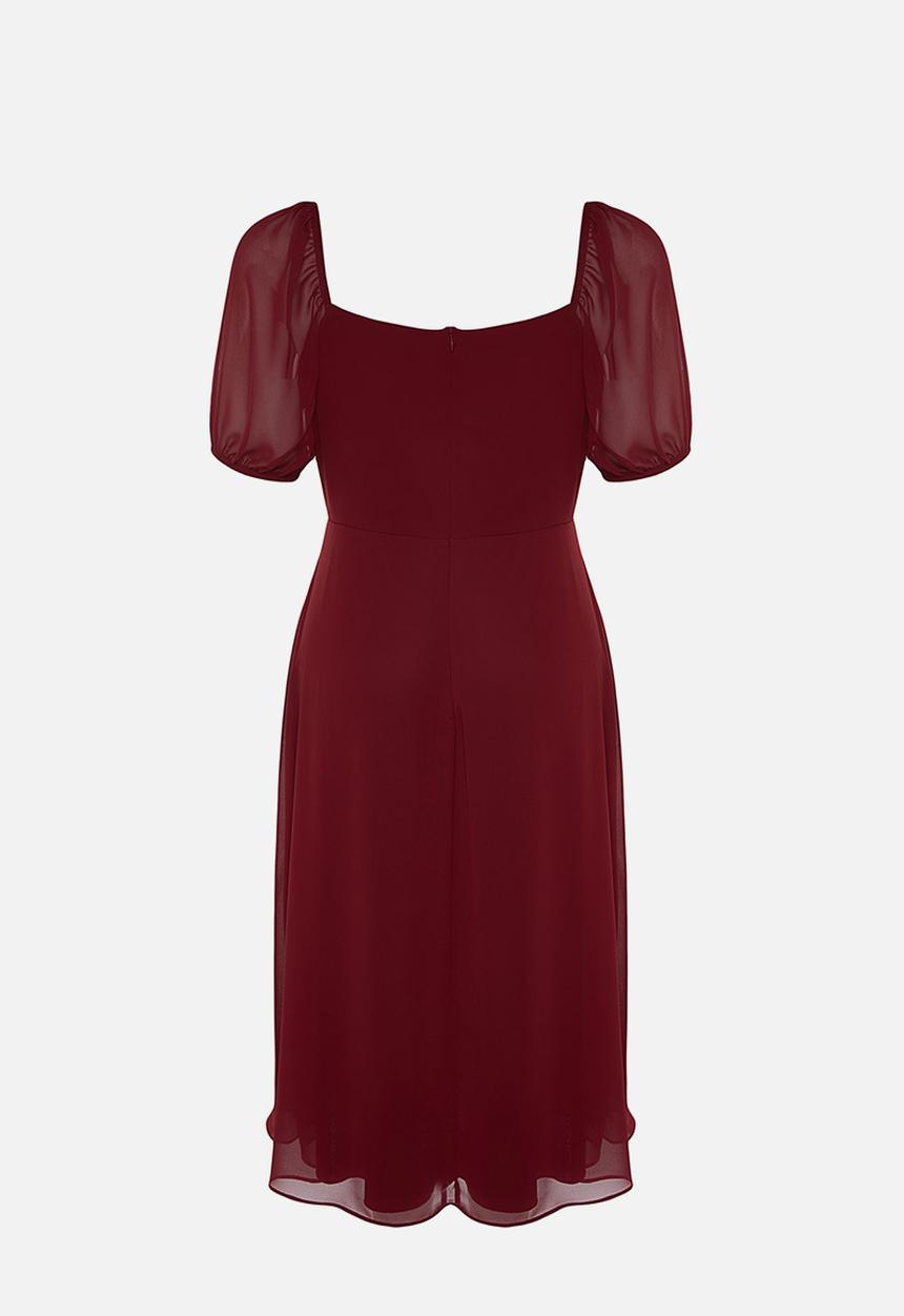 Trendyol - Plus Woven Slit Dress - Burgundy