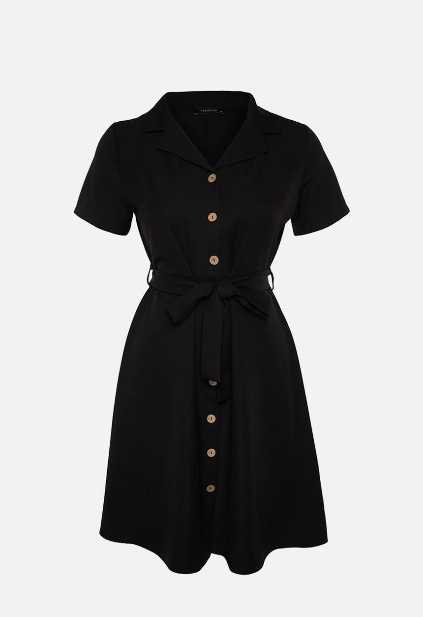 Trendyol - Plus Midi Shirt Dress Belted and Buttoned - Black