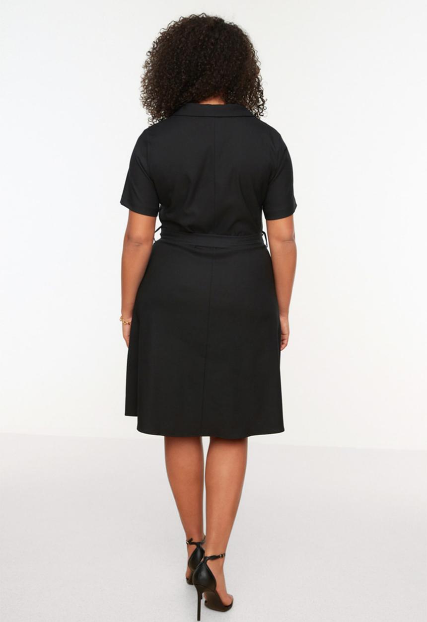 Trendyol - Plus Midi Shirt Dress Belted and Buttoned - Black