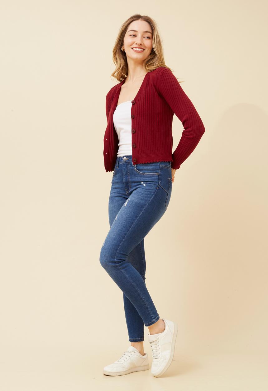 Stella Morgan - Lettuce Trim Cardigan -  Red