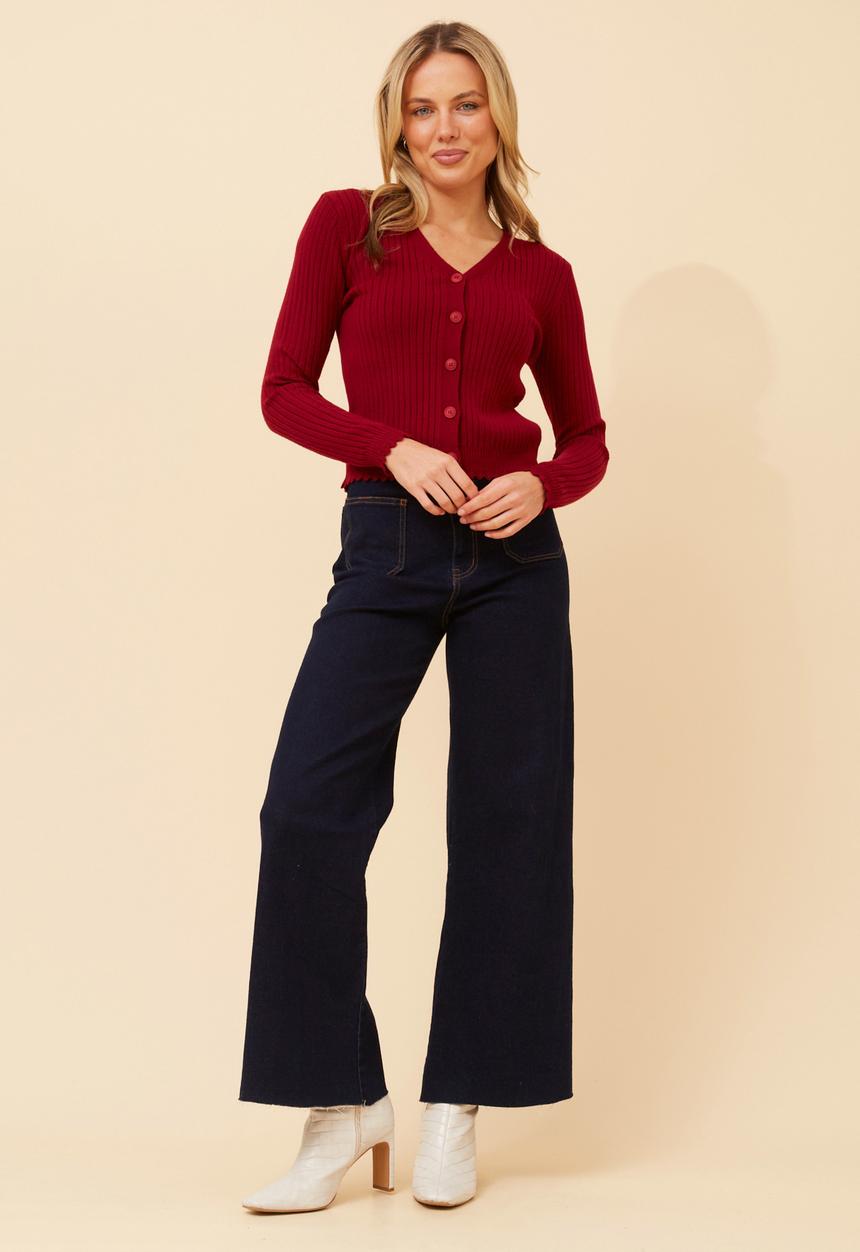 Stella Morgan - Lettuce Trim Cardigan -  Red