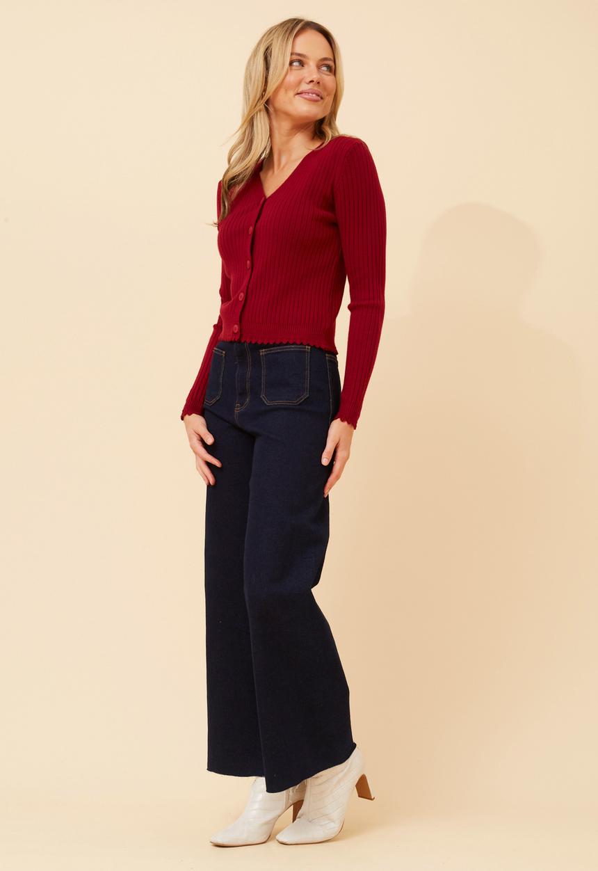 Stella Morgan - Lettuce Trim Cardigan -  Red