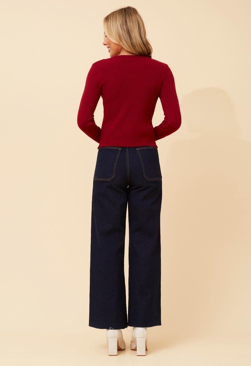 Stella Morgan - Lettuce Trim Cardigan -  Red