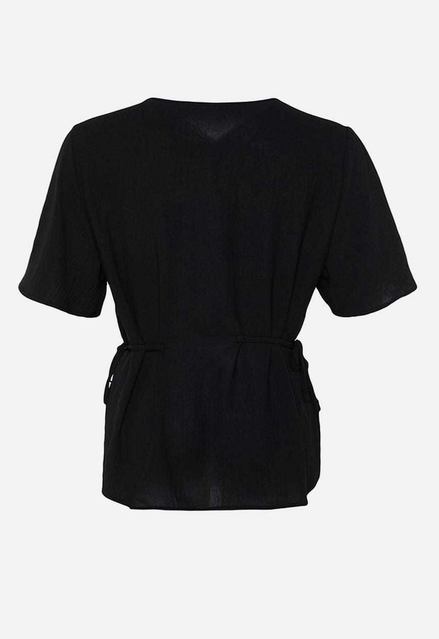 Trendyol - Plus Woven V-NeckTie -Up Blouse - Black