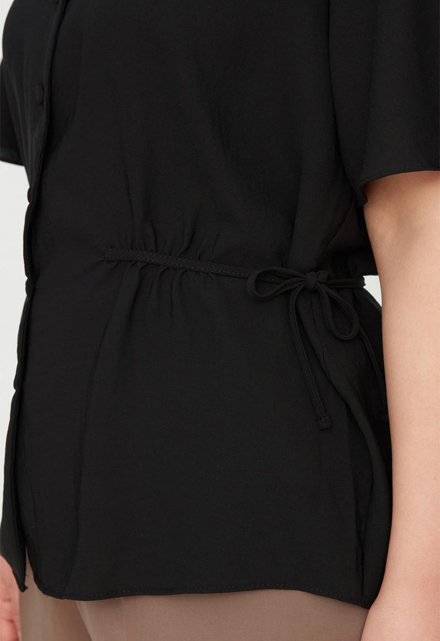 Trendyol - Plus Woven V-NeckTie -Up Blouse - Black