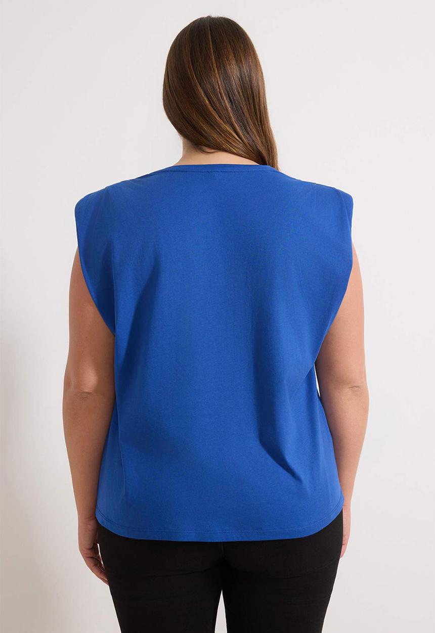 Trendyol - Plus Crew Neck Basic 100% Cotton Knitted Blouse - Blue
