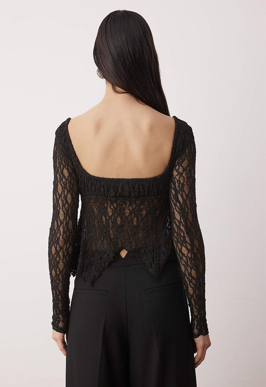 Trendyol - Square Collar Lace Blouse - Black