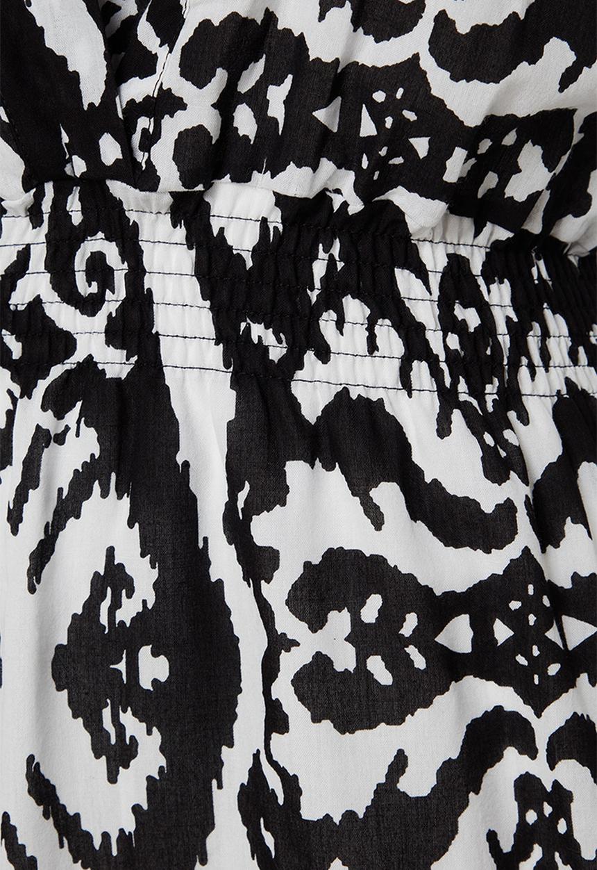 Trendyol - Plus Spanish Sleeve Mini Skater Dress Ethnic Pattern - Black/White