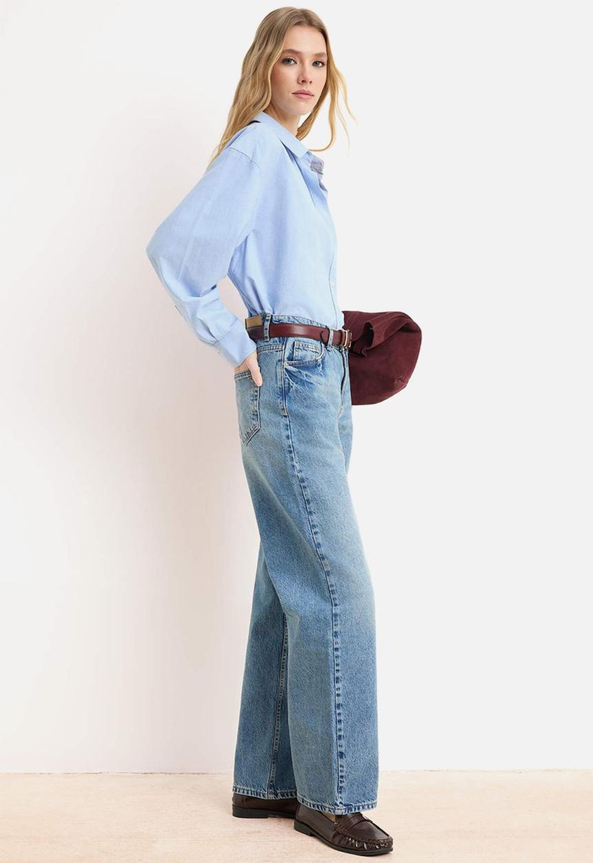Trendyol - Premium Cotton Baggy Jeans - Blue