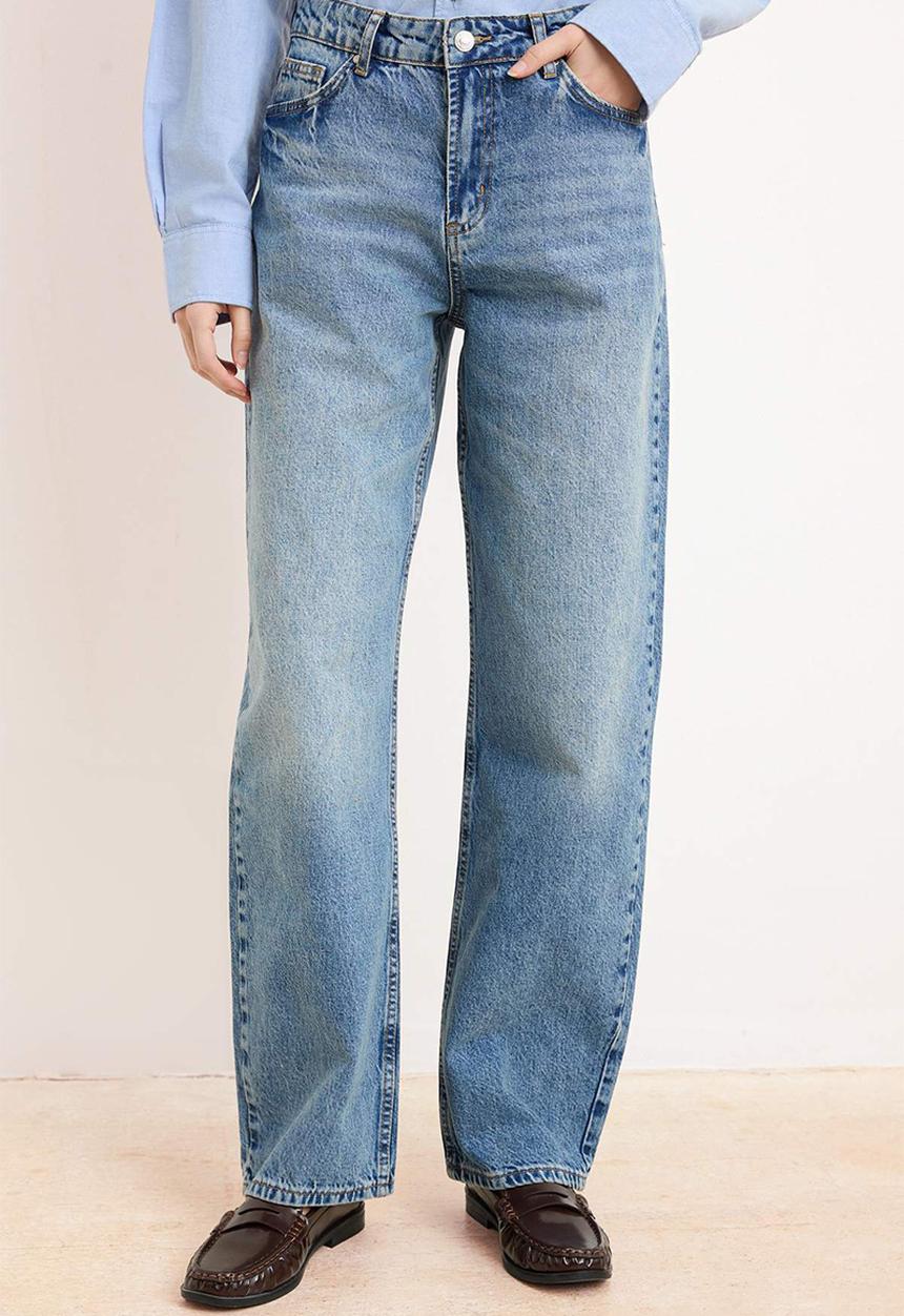 Trendyol - Premium Cotton Baggy Jeans - Blue