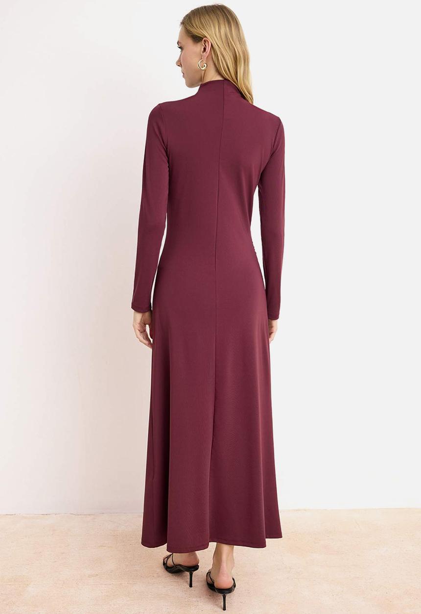Trendyol - Plain Knitted Ruched Detail Sandy Dress - Plum