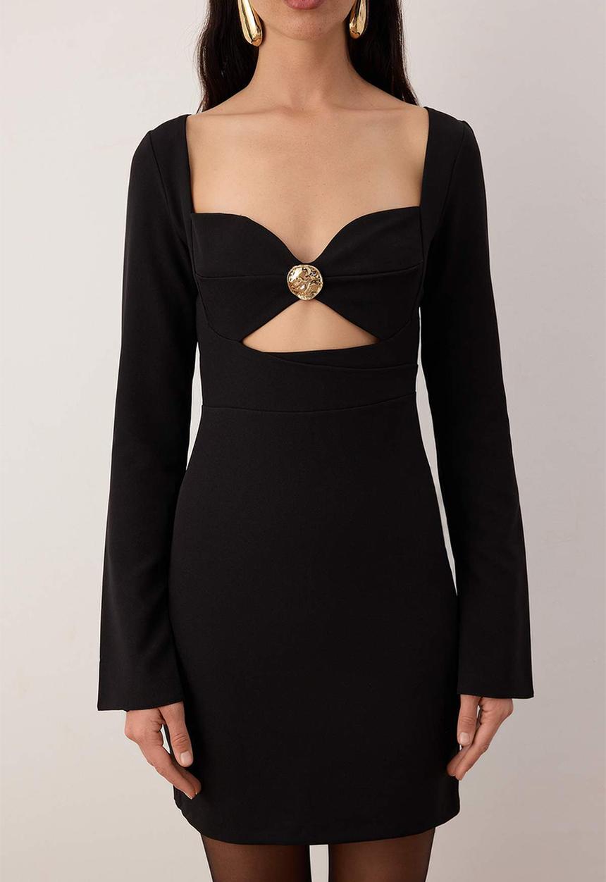 Trendyol - Accessory Detailed Woven Mini Stylish Dress - Black