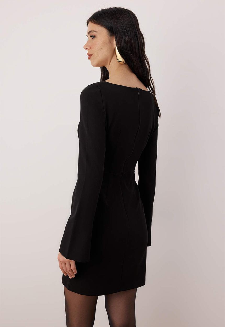 Trendyol - Accessory Detailed Woven Mini Stylish Dress - Black