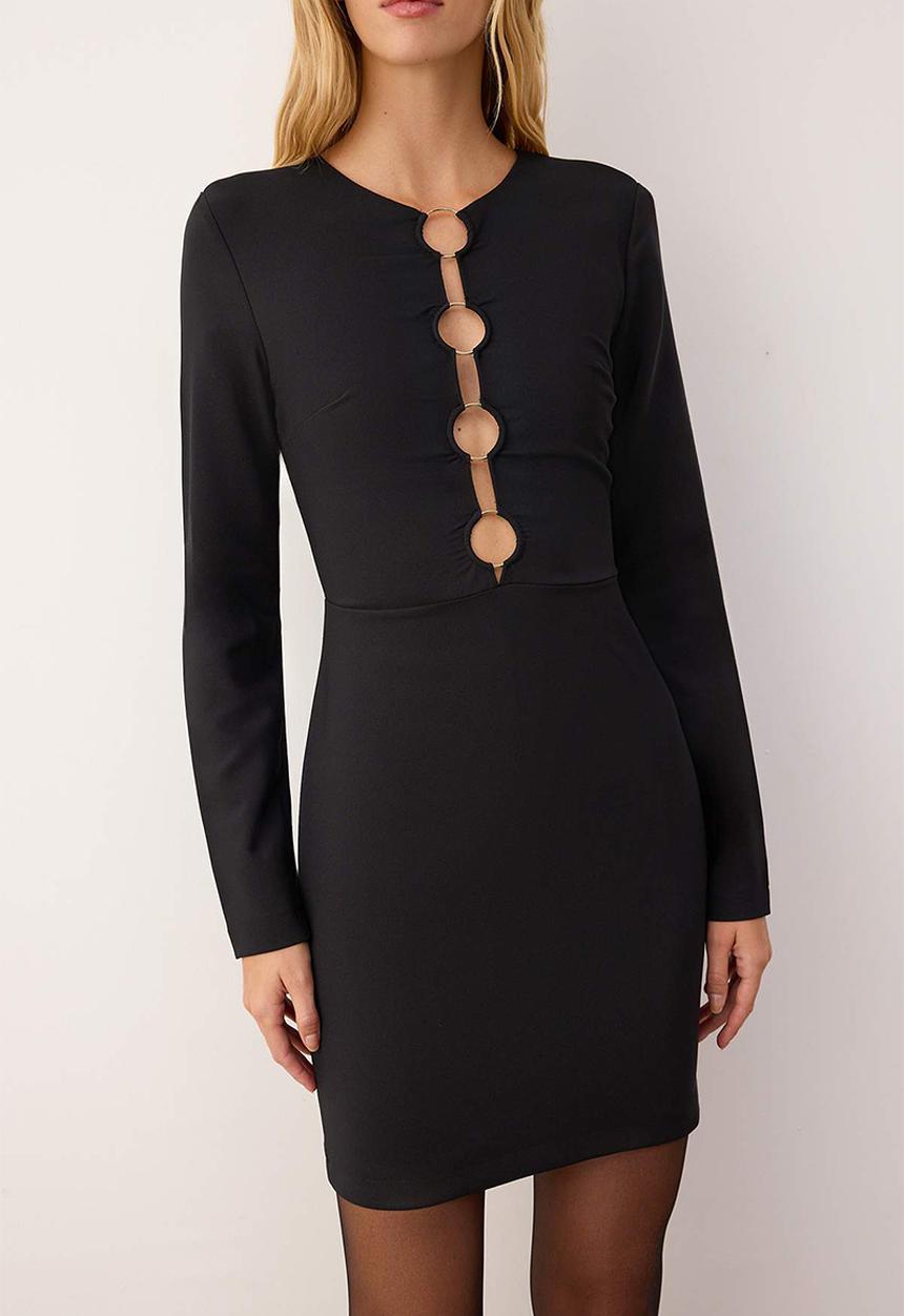 Trendyol - Accessory Detailed Woven Mini Unlined Dress - Black