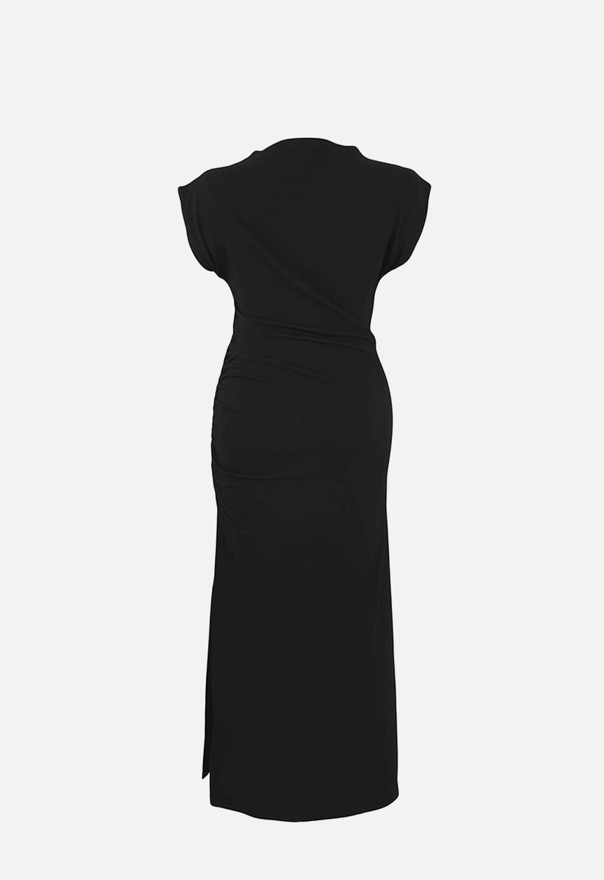 Trendyol - Plus Shirred Detailed Midi Knitted Dress - Black