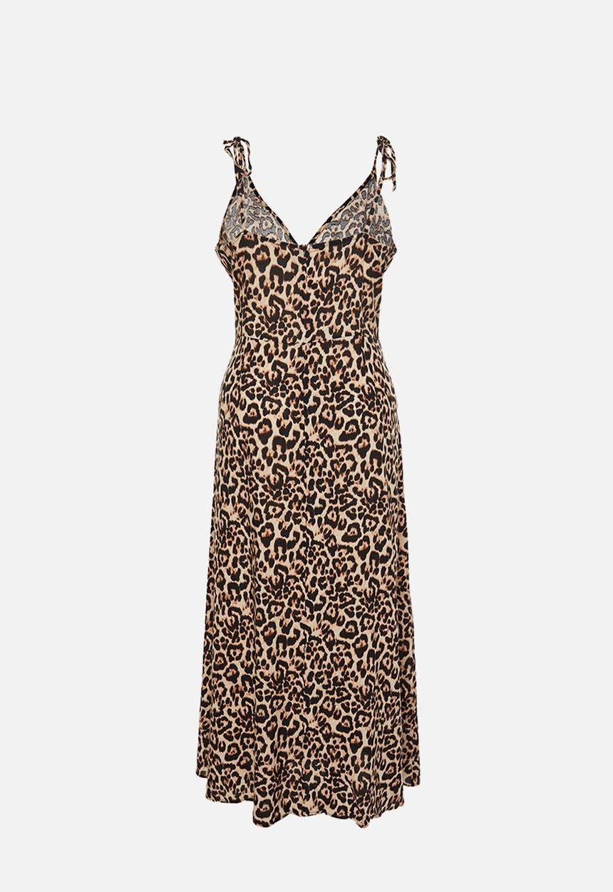Trendyol - Plus Leopard Print Camel Maxi Summer Dress Slit Long Length - Camel