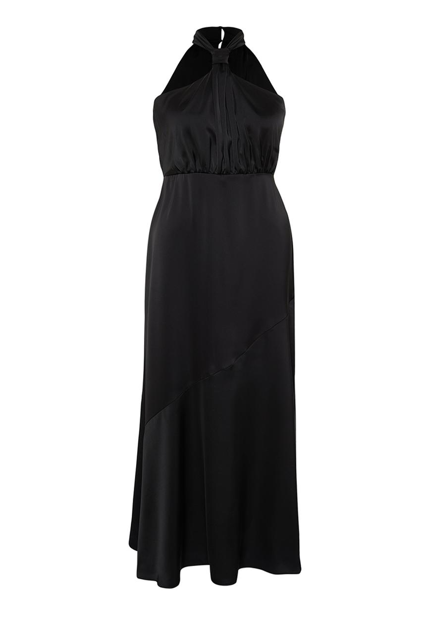 Trendyol - Plus Halter Neck Satin Maxi/Long Evening Dress - Black