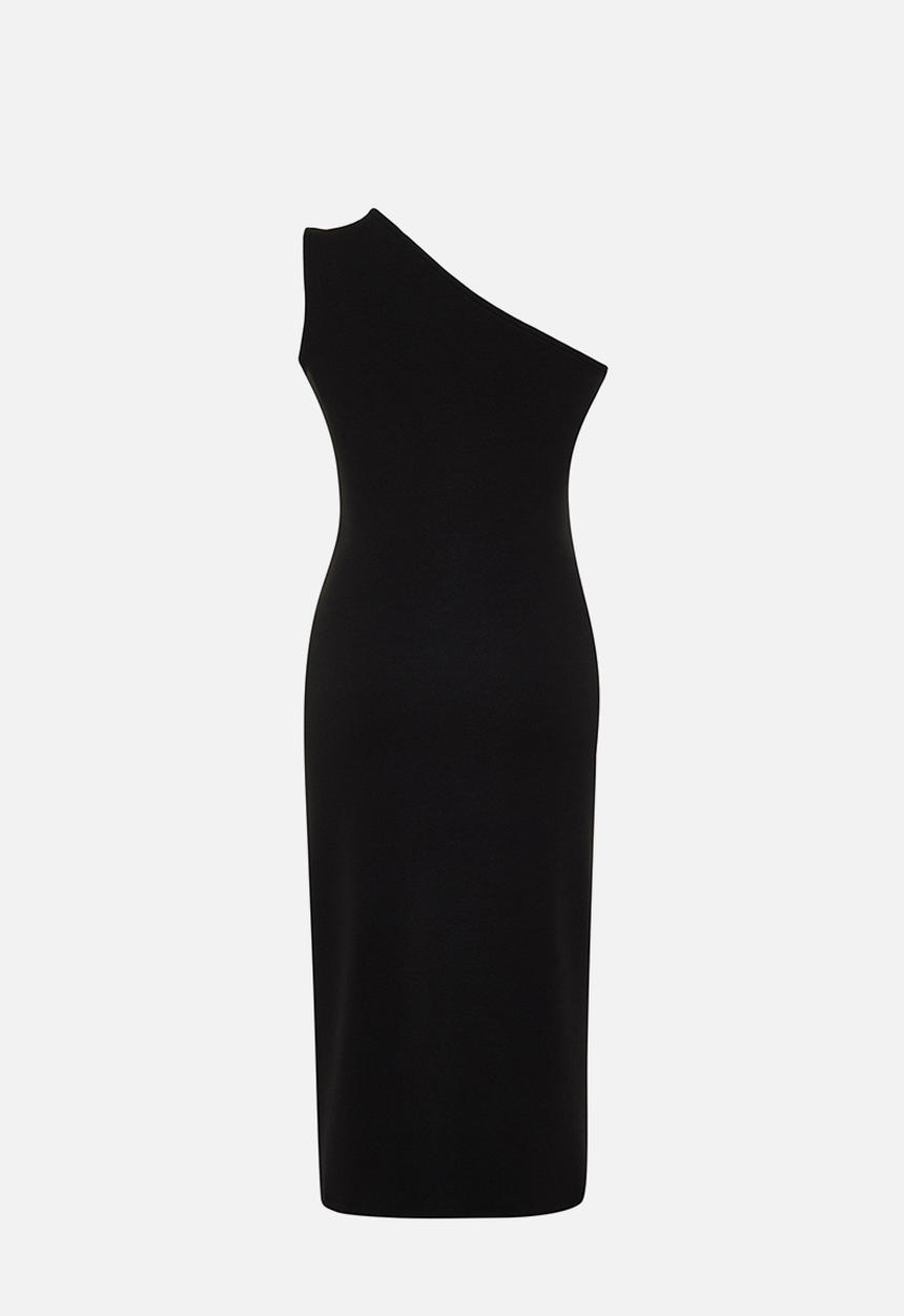 Trendyol - Plus Single Shoulder Asymmetrical Knitted Dress - Black