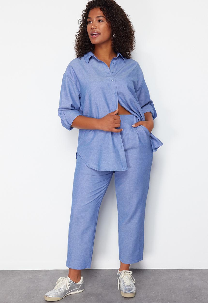 Trendyol - Plus Woven Bottom Top Set - Blue