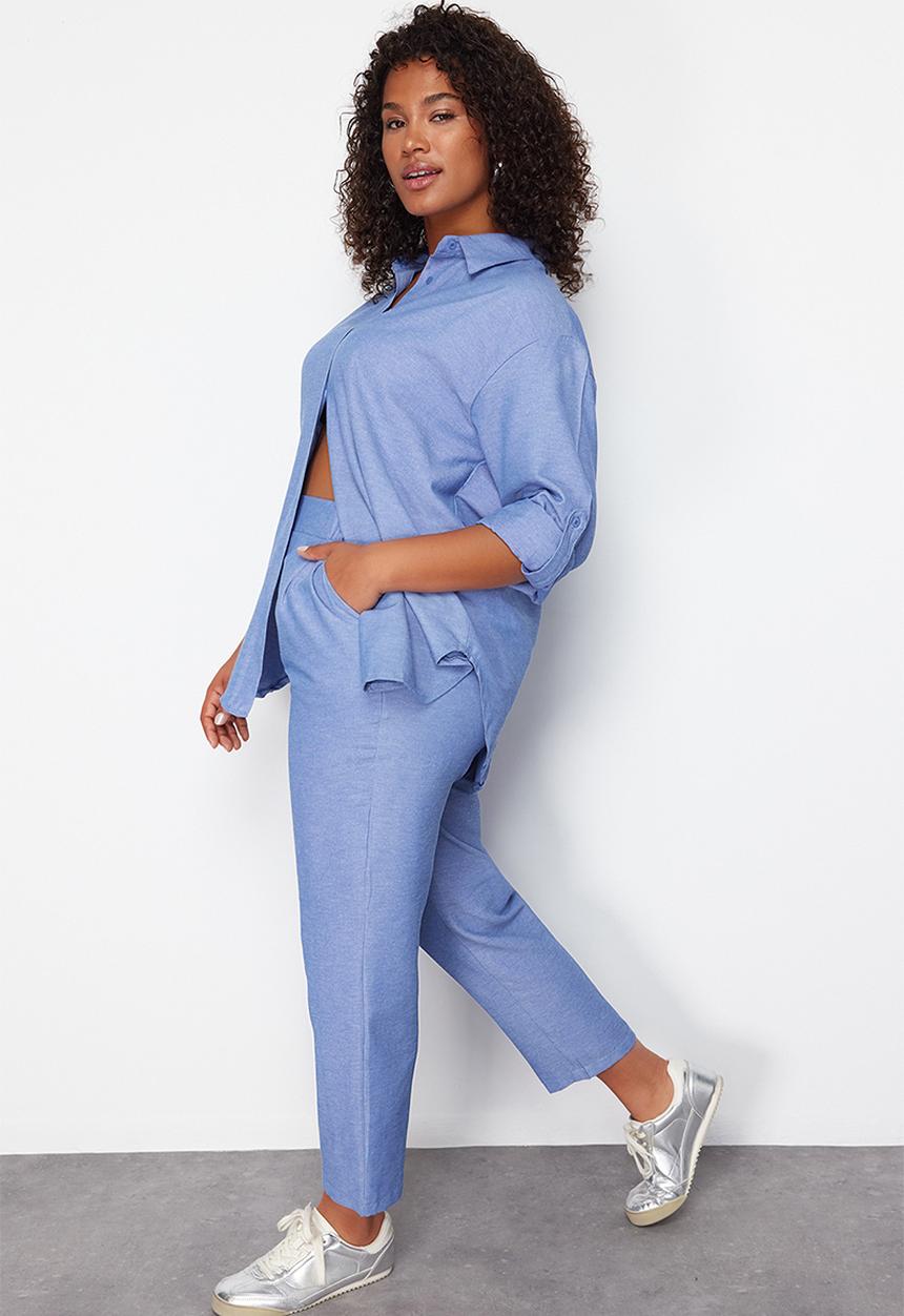 Trendyol - Plus Woven Bottom Top Set - Blue