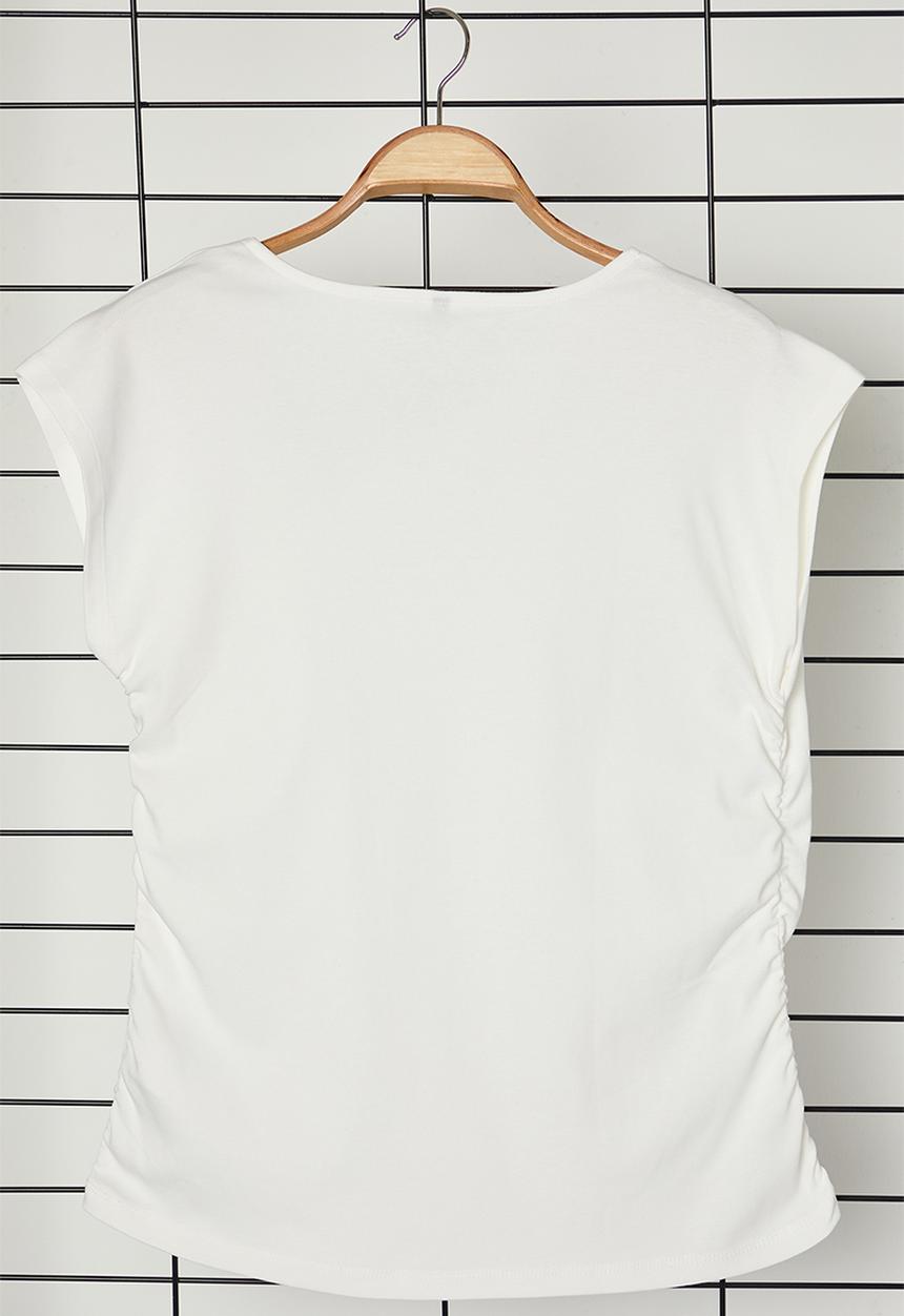Trendyol - Plus Asymmetrical Neckline Knitted Blouse - Ecru