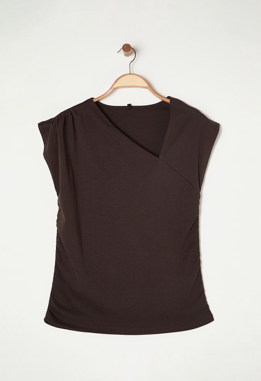 Trendyol - Plus Rib/Camisole Knitted Blouse - Brown
