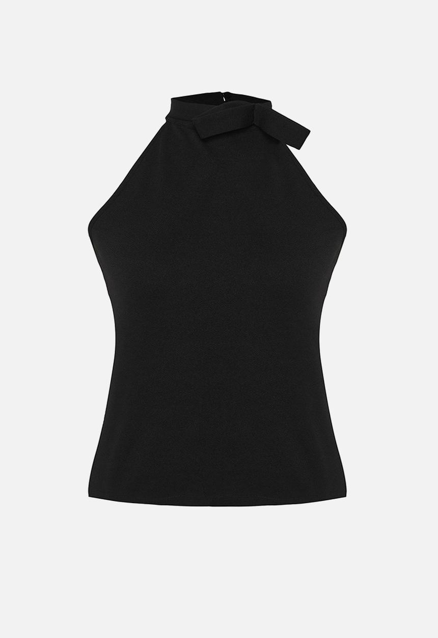 Trendyol - Plus Halter Neck Lacing Detail Knitted Blouse - Black