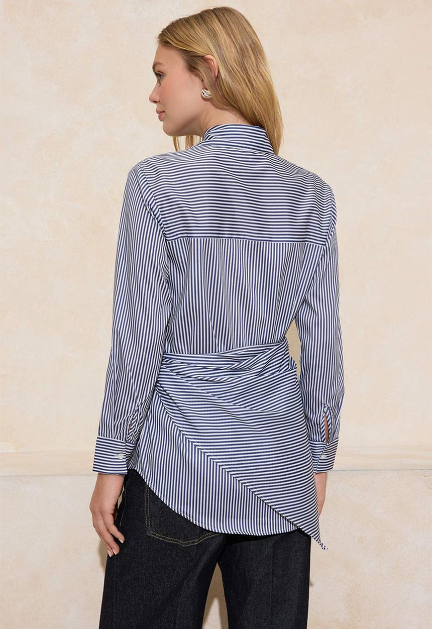 Trendyol - Striped Regular Woven Tie-Back Scarf Detailed Shirt - Multi-Colored
