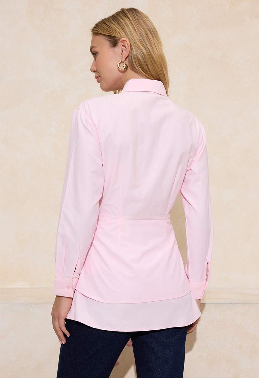 Trendyol - Fitted Belt Detailed Double Skirt  Shirt - Light Pink