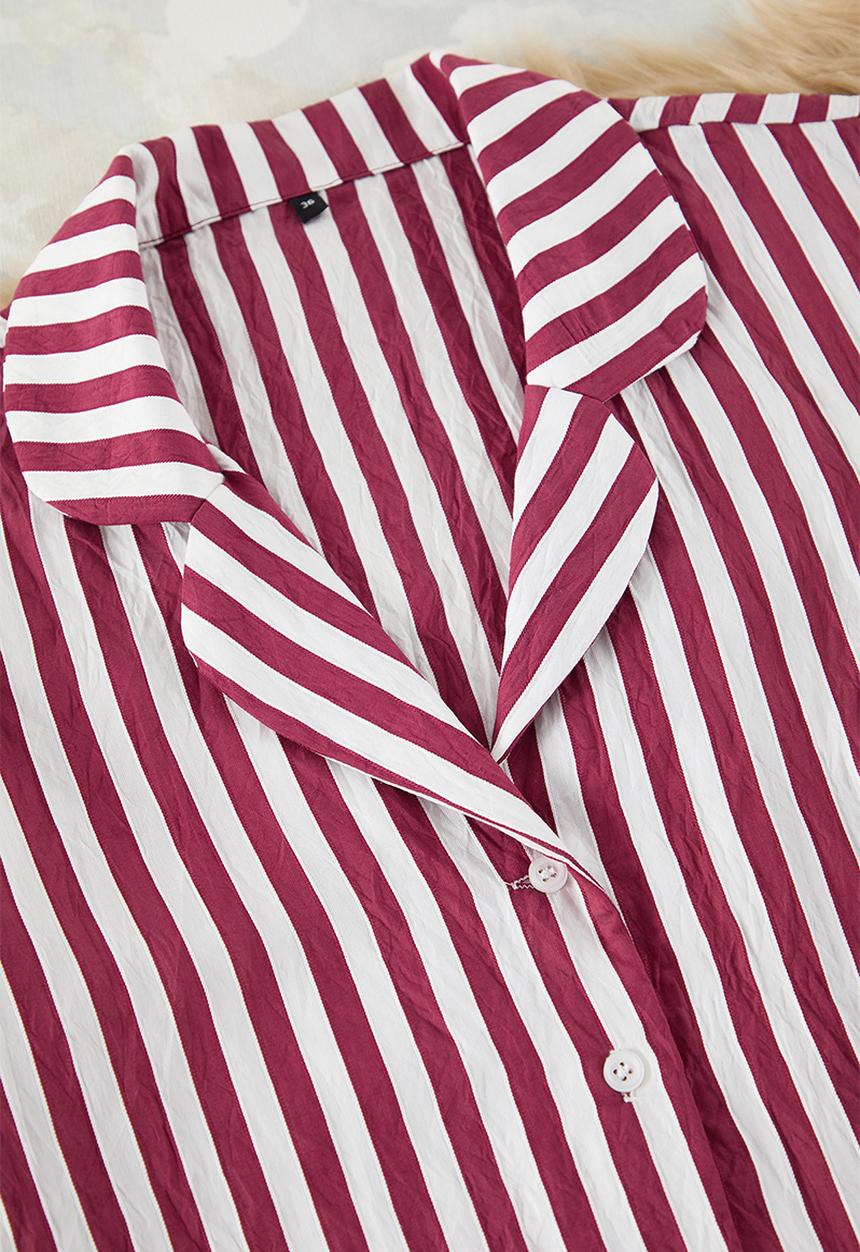 Trendyol - Striped textured pajamas set - burgundy