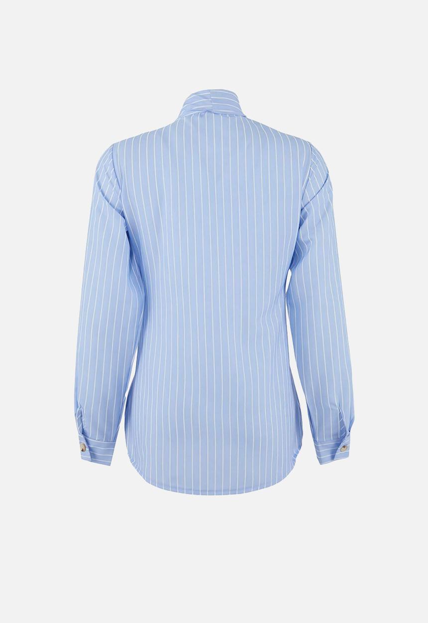 Trendyol - Striped Shawl Collar Detailed Shirt - Blue