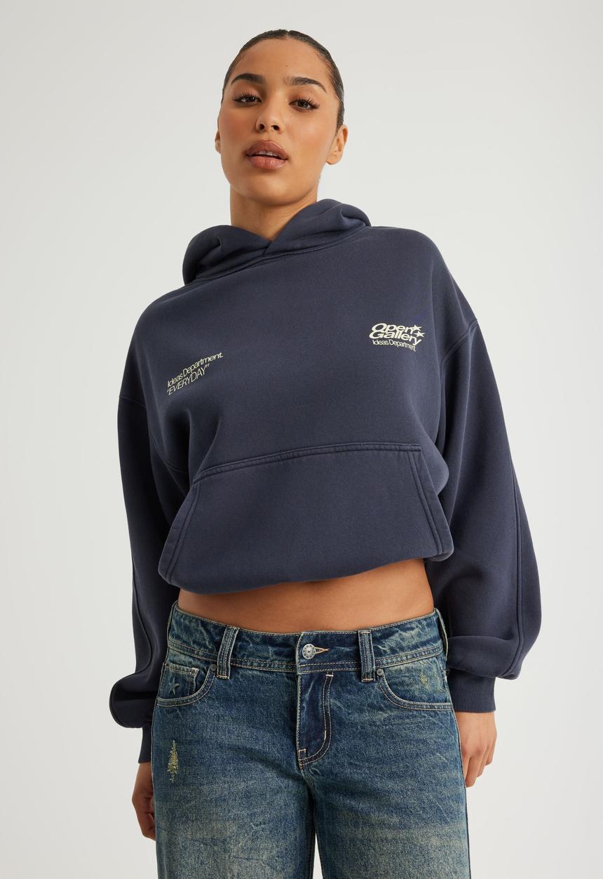 Factorie - Open gallery boxy hoodie og - washed seal/vitality