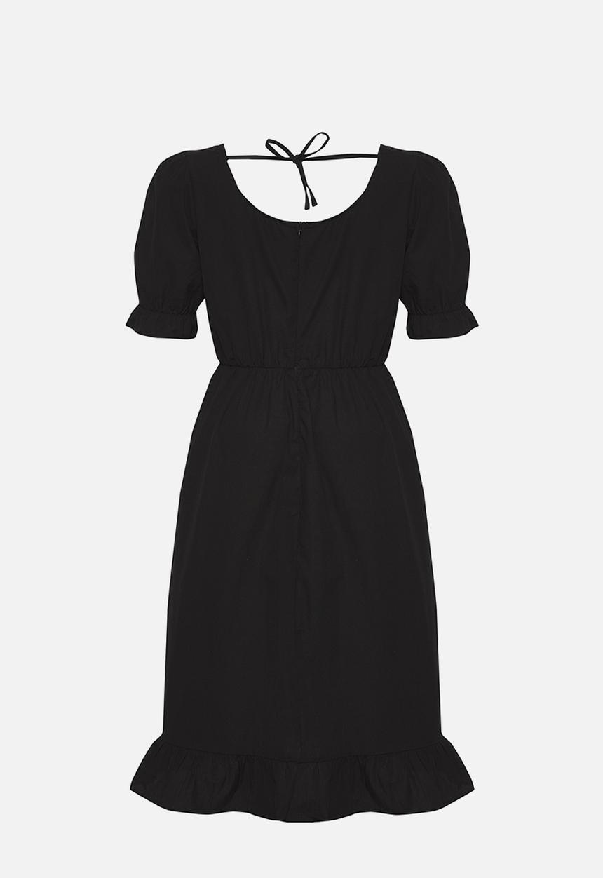 Trendyol - Plus Square Neck Back Tie Detail Woven Dress - Black
