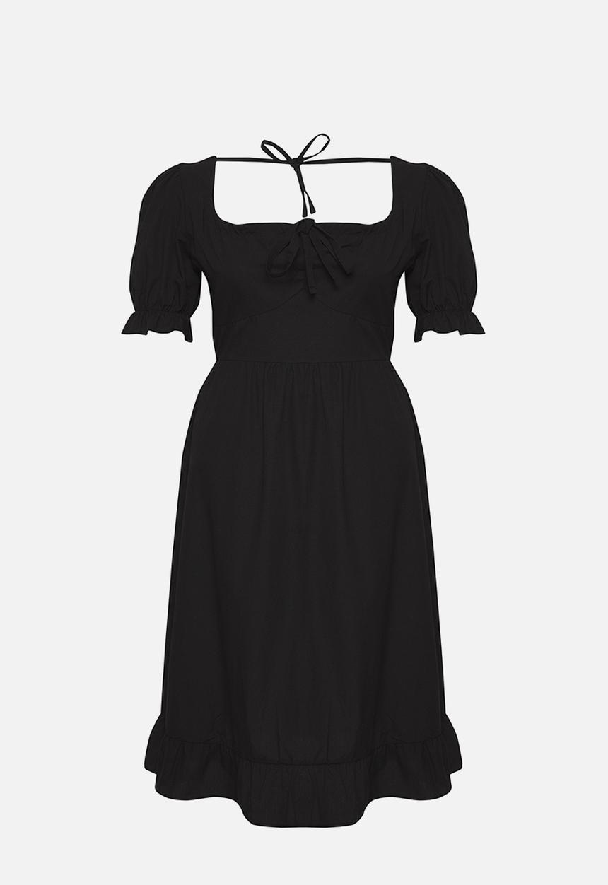 Trendyol - Plus Square Neck Back Tie Detail Woven Dress - Black