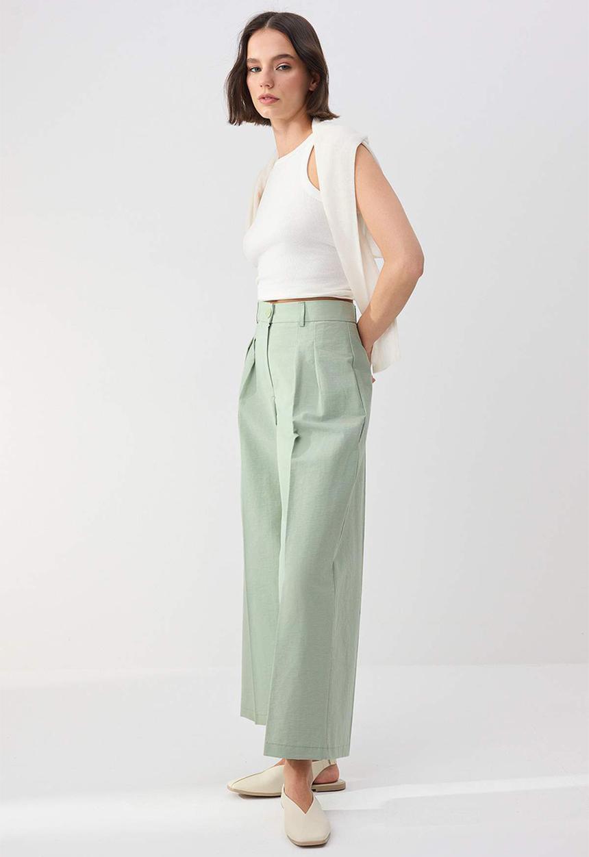 Trendyol - Gabardine Crop Wide Leg Pants - Light Khaki