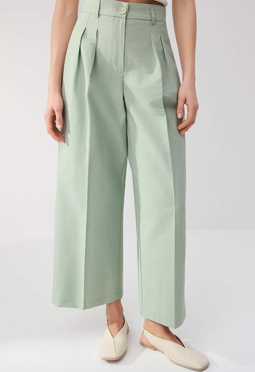 Trendyol - Gabardine Crop Wide Leg Pants - Light Khaki