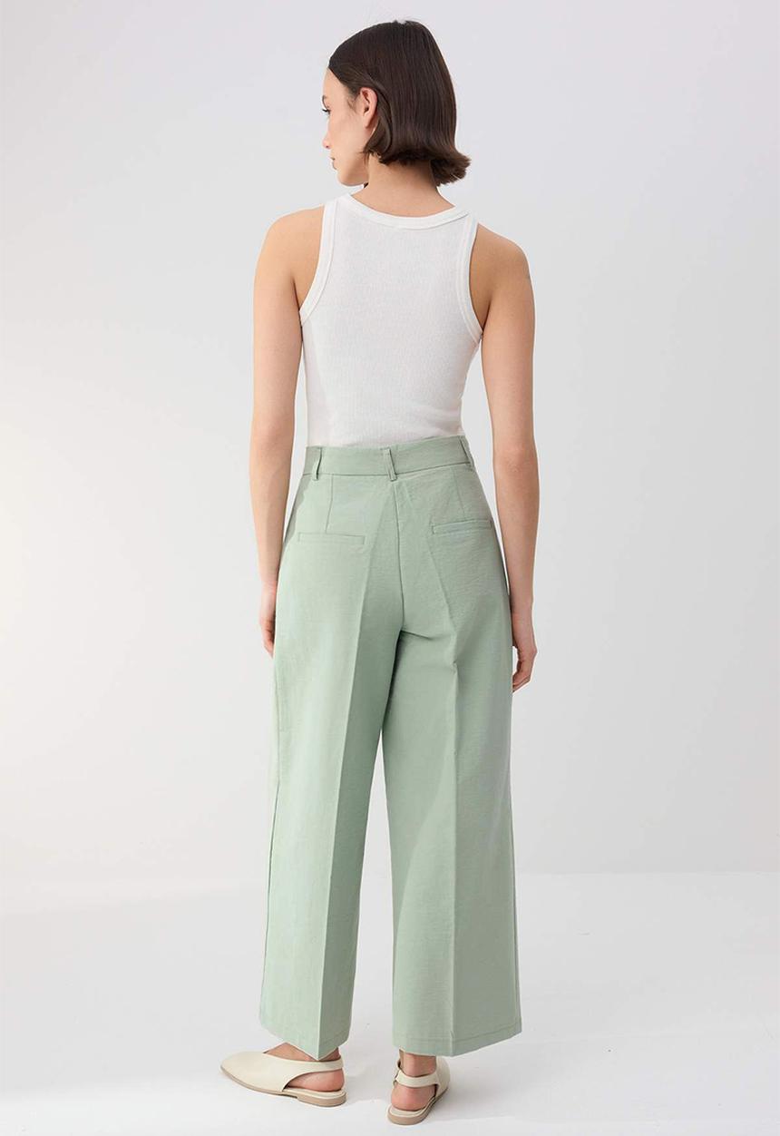 Trendyol - Gabardine Crop Wide Leg Pants - Light Khaki