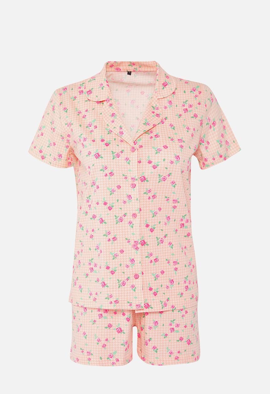 Trendyol - Floral print gingham pyjama set - pink