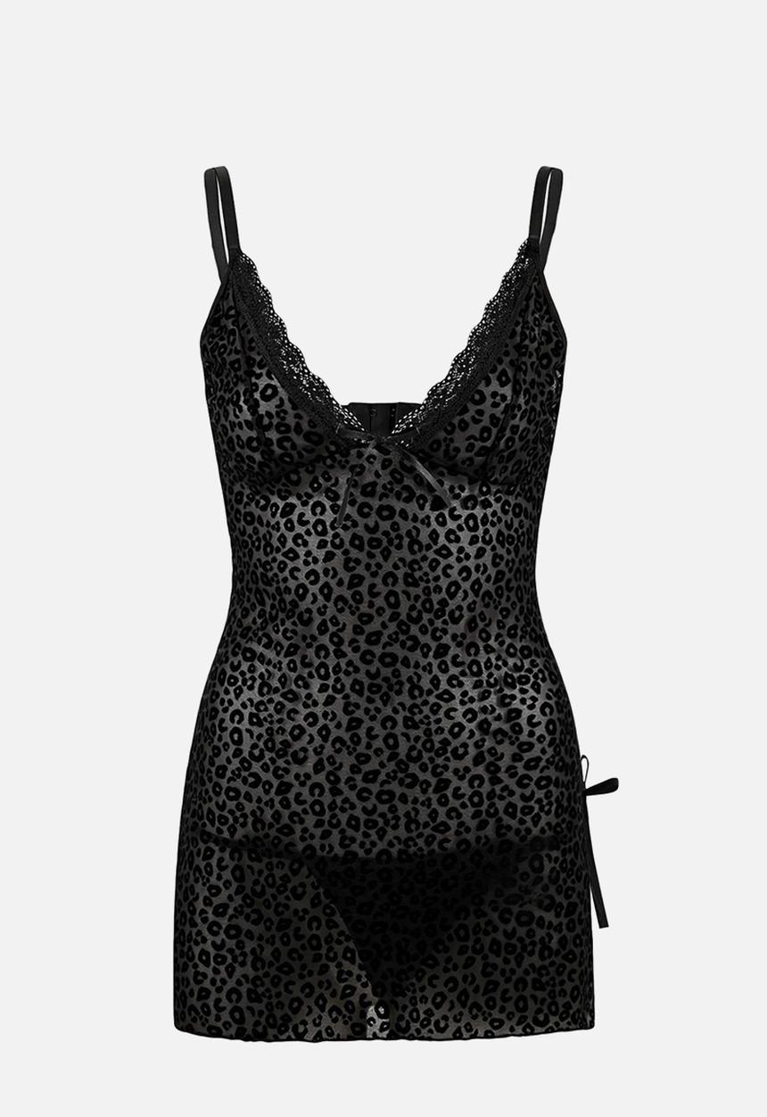 Trendyol - Leopard patterned panty babydoll - black