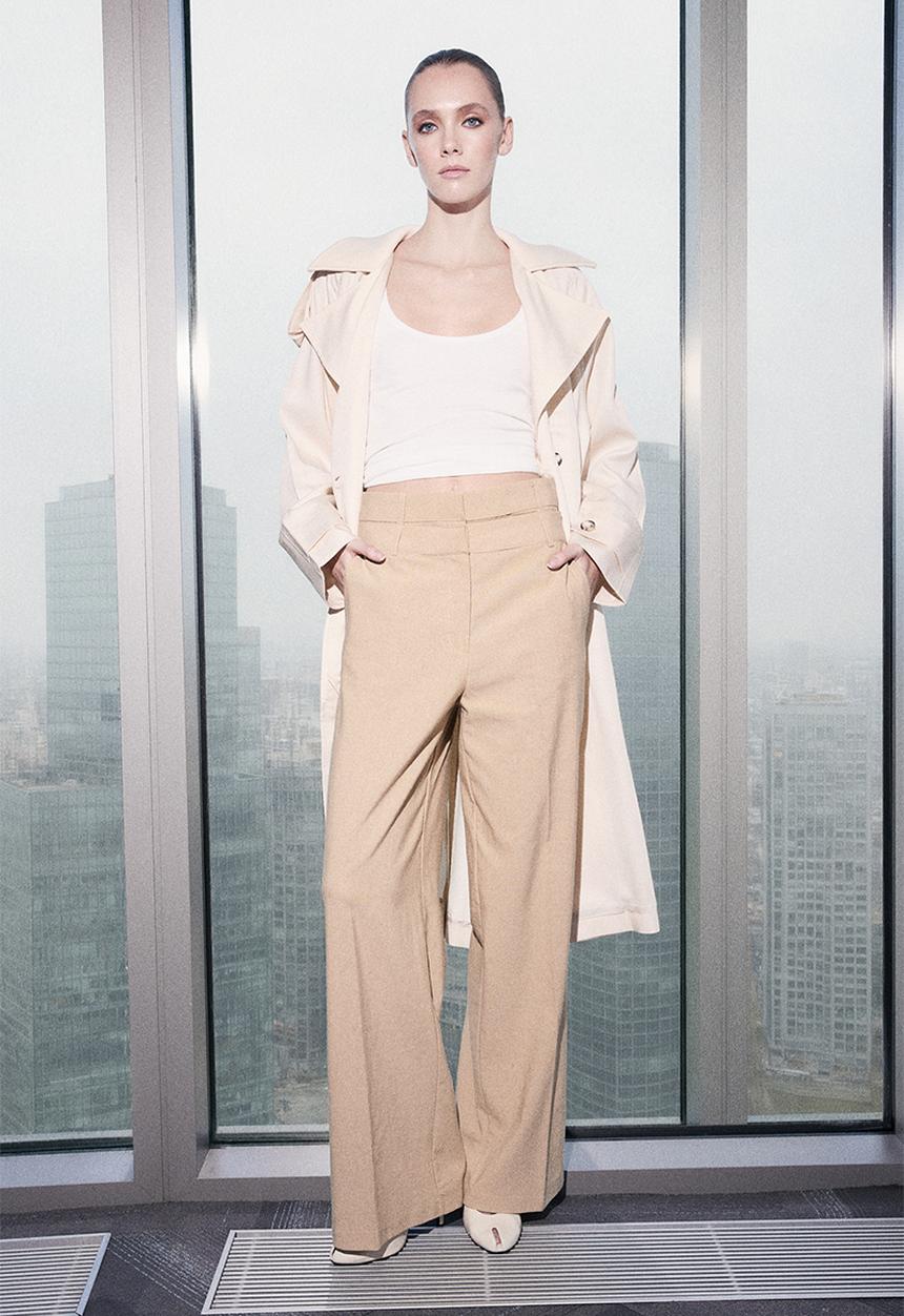 Trendyol - Double Belt Wide Leg Pants - Beige
