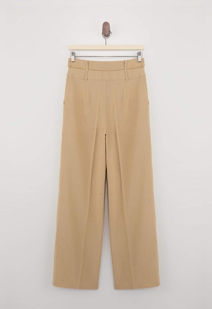 Trendyol - Double Belt Wide Leg Pants - Beige