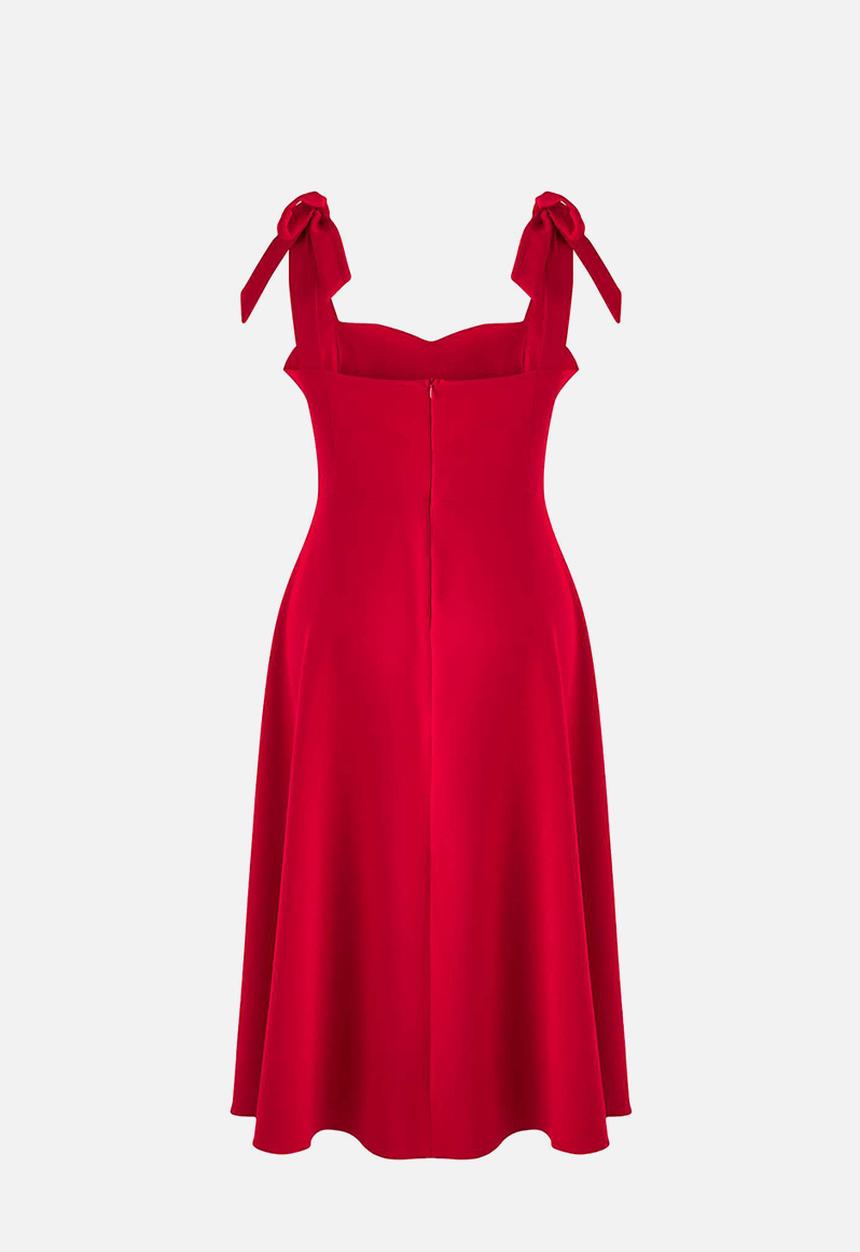 Trendyol - Plus A-Line Suspender Tie Detail Midi Woven Graduation Dress - Red