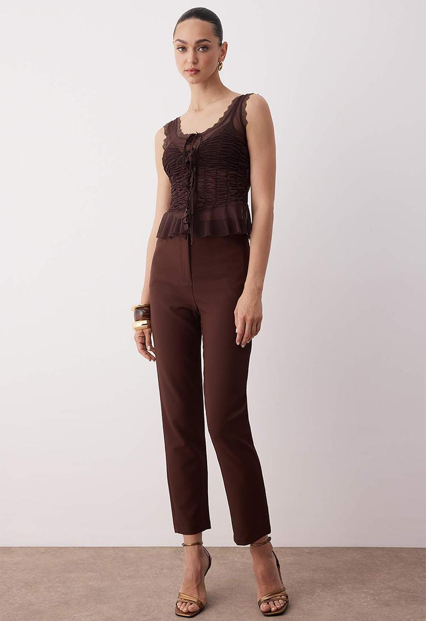 Trendyol - Slim Fit Evening Trousers - Brown