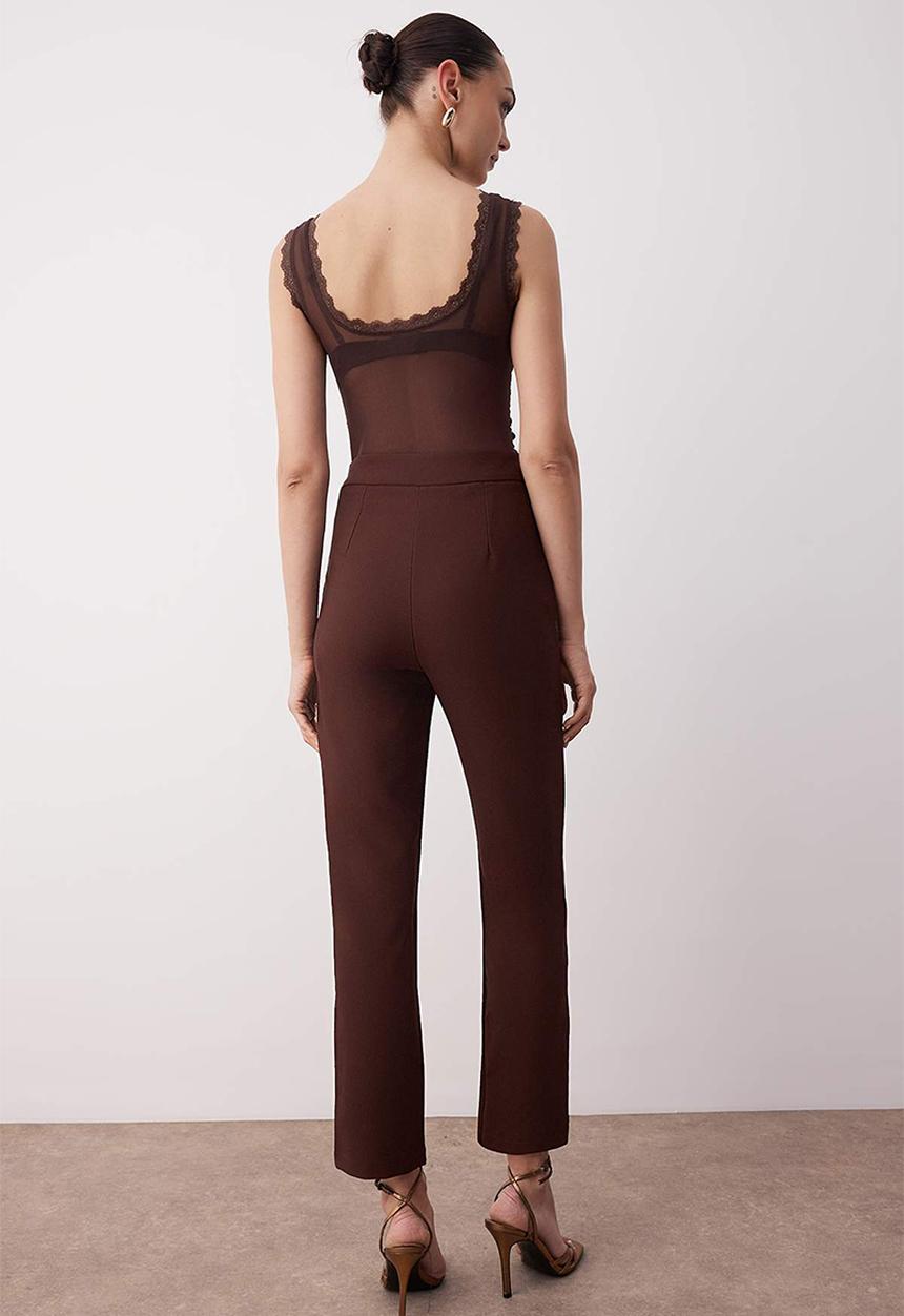 Trendyol - Slim Fit Evening Trousers - Brown