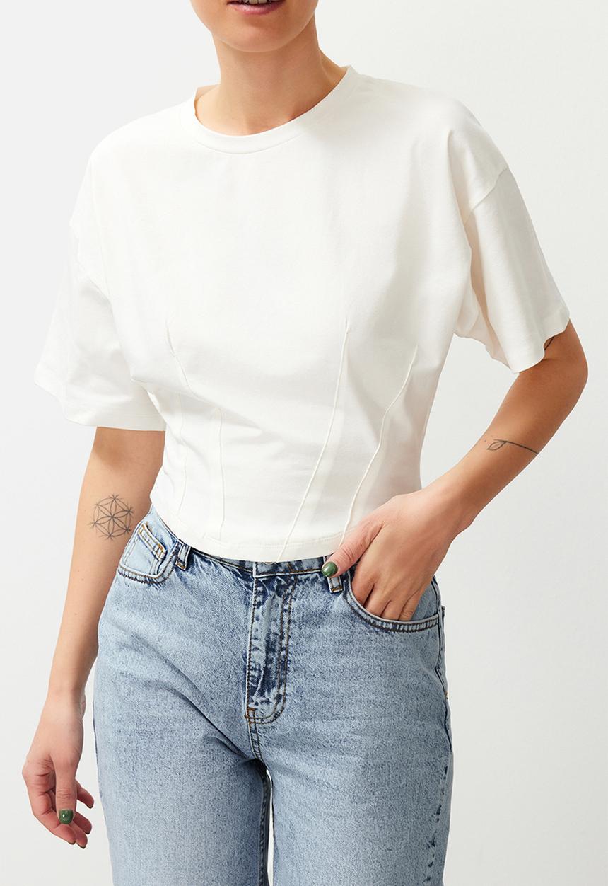 Trendyol - Crop Knitted T-Shirt - White