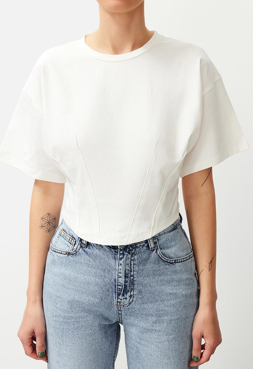 Trendyol - Crop Knitted T-Shirt - White