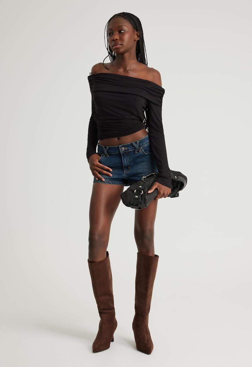 Factorie - Off Shoulder Long Sleeve Top - Washed Black