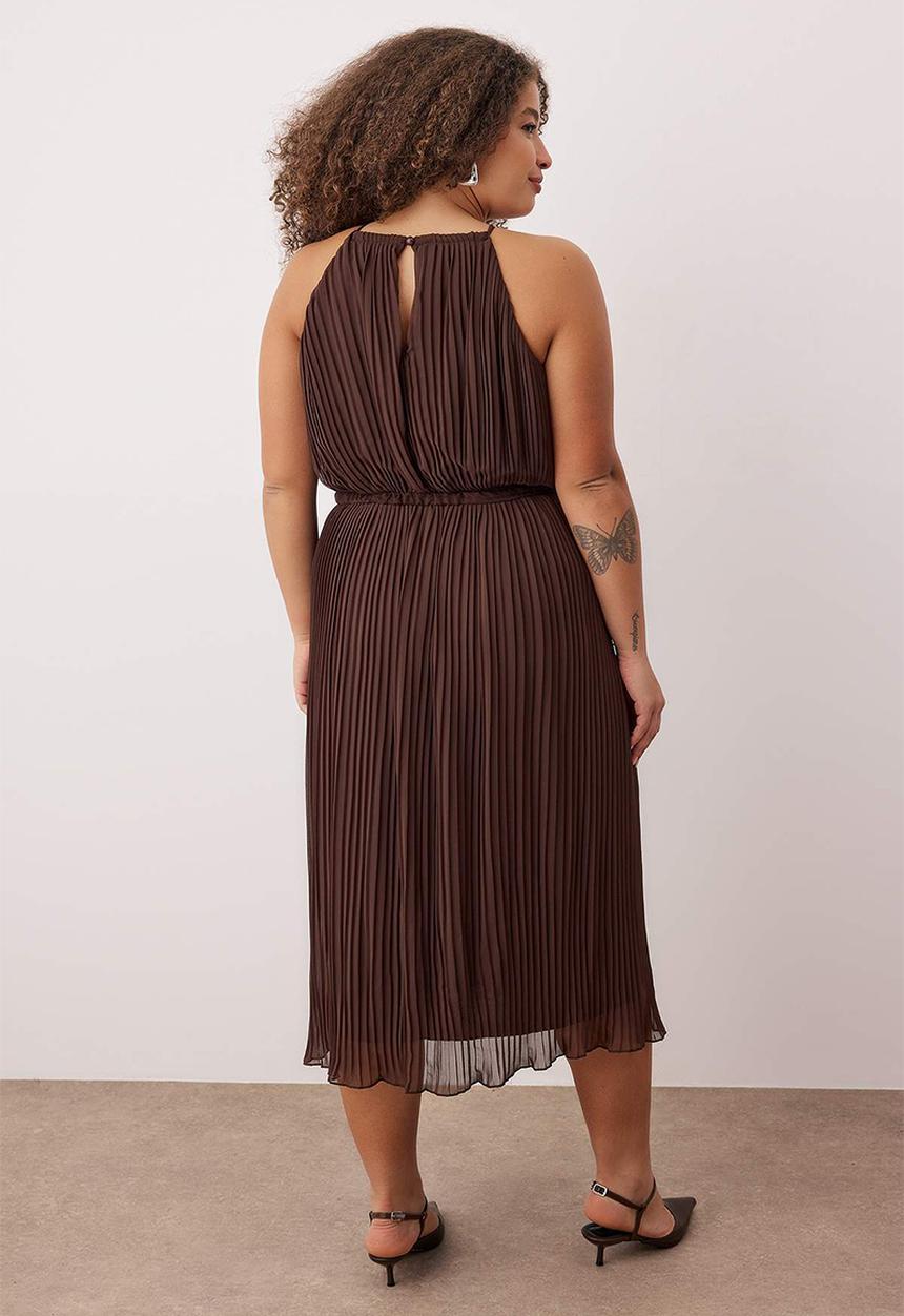 Trendyol - Plus Bodycon Maxi Length Chiffon Woven Dress - Brown
